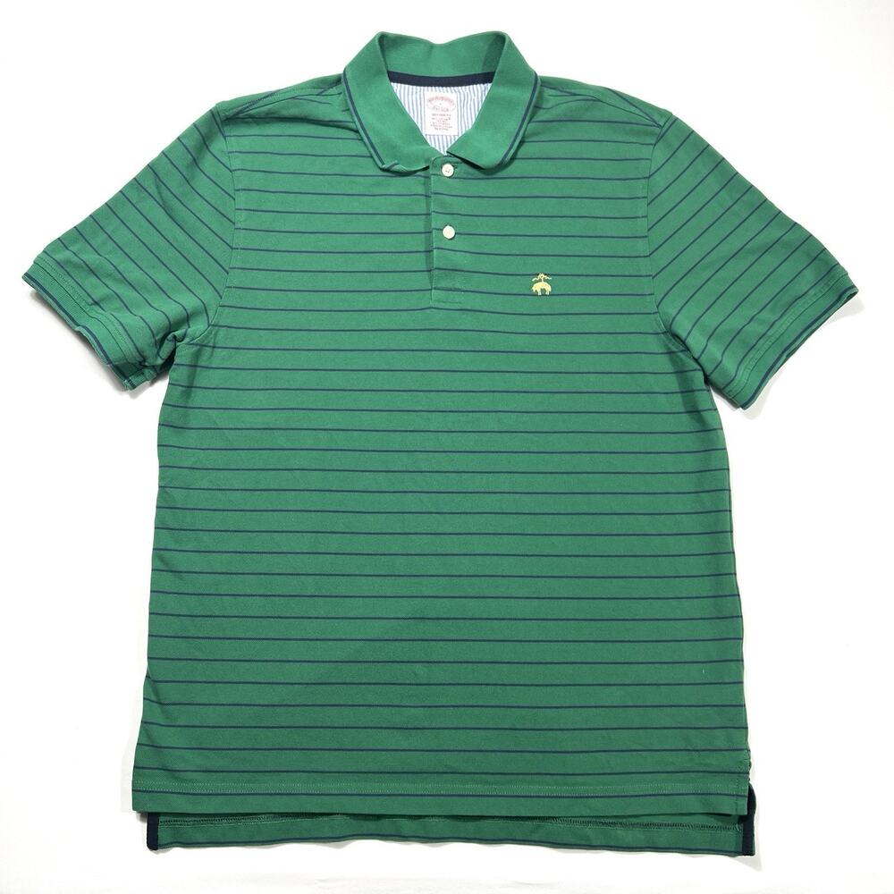 Brooks Brothers Polo Shirt Mens Large Green Striped Classic Casual Preppy Work